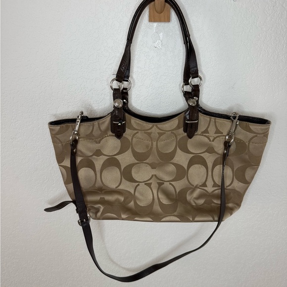 Coach Beige and Dark Brown Signature Tote